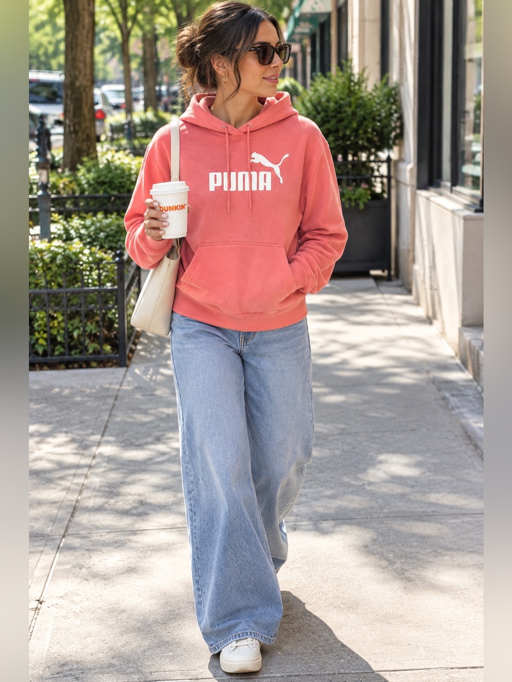 Puma Coral Pink Logo Pullover Hoodie Sweatshirt Fleece Women's L/G